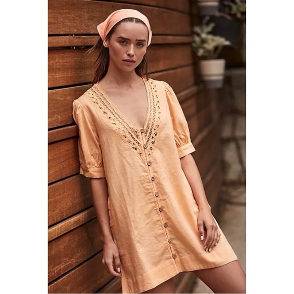 Free People Mari Mini Apricot Lace-Trimmed Dress Large - Picture 1 of 9